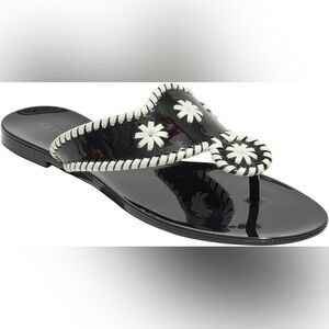 Jack Rogers Black Faux Patent Leather PVC Whipstitch Jacks Jelly Sandals Size 9
